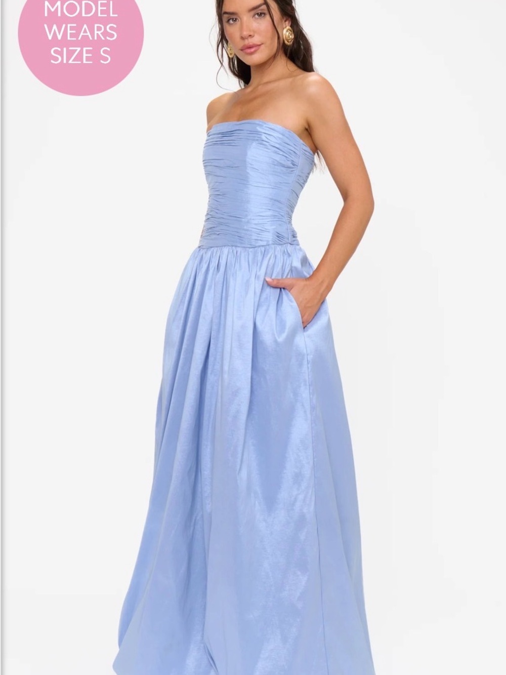 Show Me Your MuMu Strapless Light Blue Maxi Gown